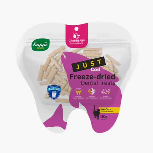 Happi Skippi ((Just Cod)) Freeze-Dreied Dental Trearts for Cats 凍乾貓咪潔齒零食 鱈魚+蔓越莓 30g (H5541) (EXP: 01月/2028)